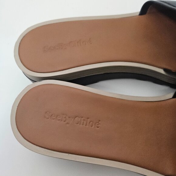 See by Chloé Robin Platform Sole Sandal Slides Sz 7.5 /38 Black Genuine Leather - Picture 3 of 9
